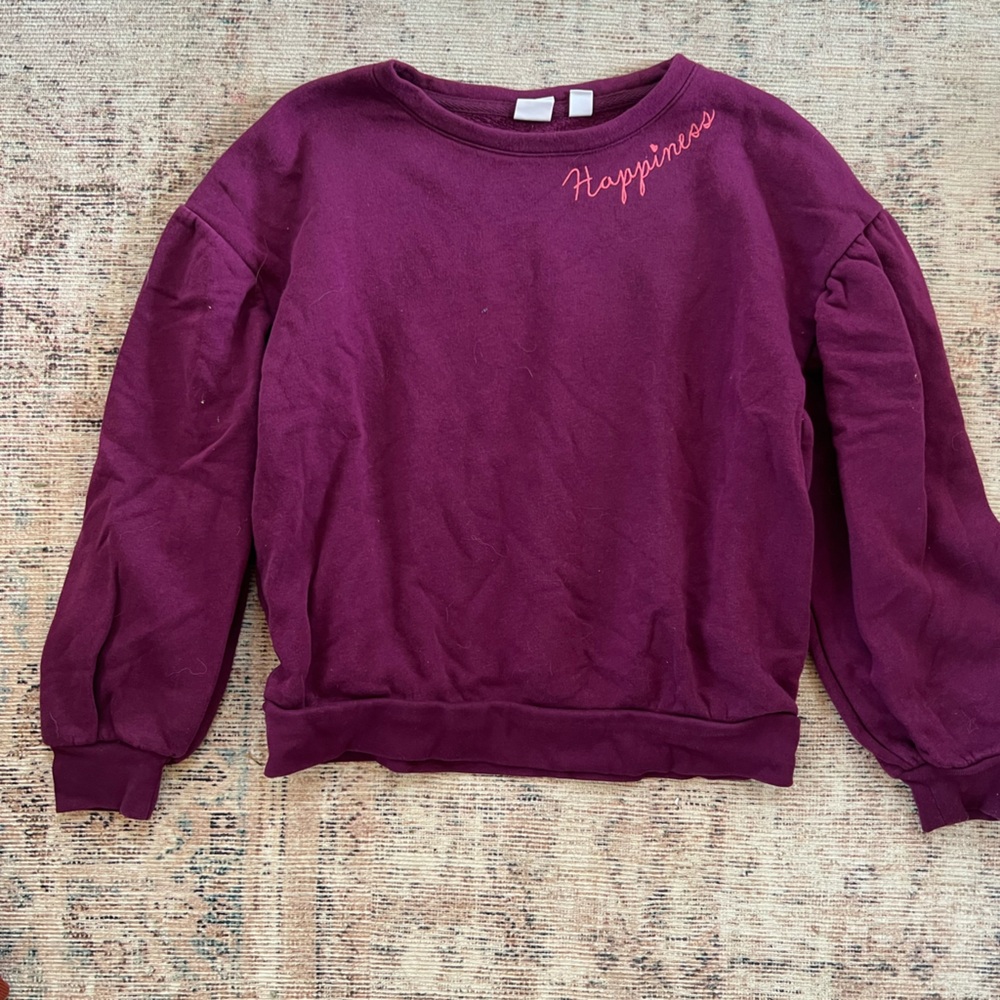 GAP Kids Girls Happiness Crewneck Maroon Sweatshirt with Embroidery